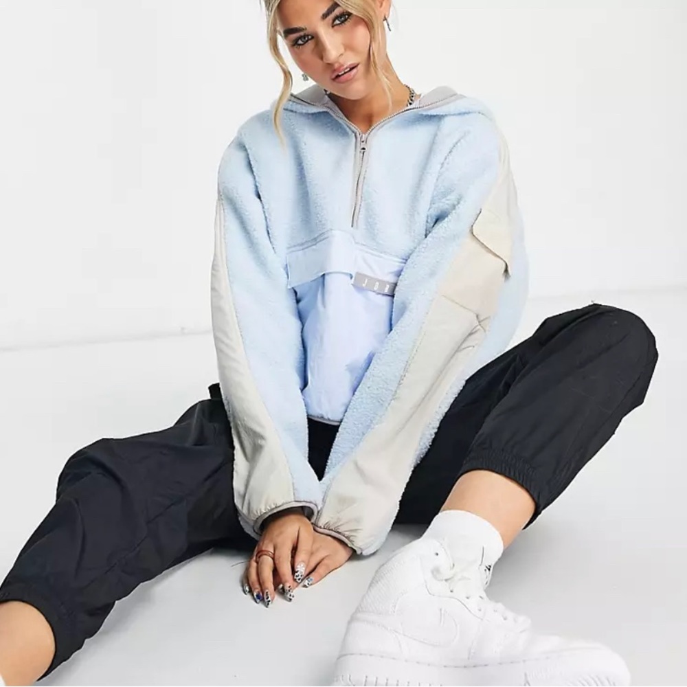 NWT Women's JORDAN Fleece Hoodie Celestine Blue | Oatmeal | College Grey